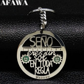 Fahsion Spania Lanț de chei din oțel inoxidabil pentru profesor Brelocuri de culoare argintie Bijuterii regalos para profesores K77390B