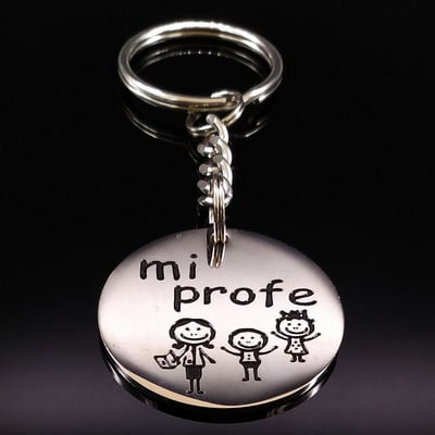 Fahsion Spania Lanț de chei din oțel inoxidabil pentru profesor Brelocuri de culoare argintie Bijuterii regalos para profesores K77390B