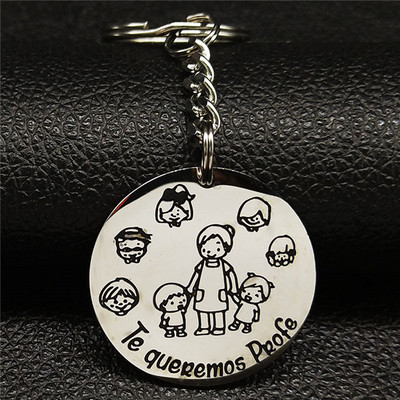 Fahsion Spania Lanț de chei din oțel inoxidabil pentru profesor Brelocuri de culoare argintie Bijuterii regalos para profesores K77390B