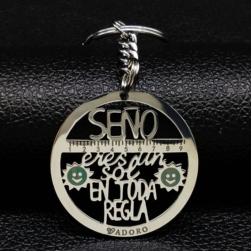 Fahsion Spania Lanț de chei din oțel inoxidabil pentru profesor Brelocuri de culoare argintie Bijuterii regalos para profesores K77390B