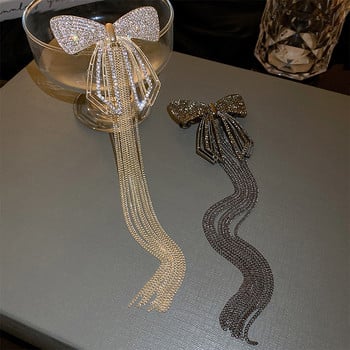 XIALUOKE Long Tassels Mosaic Crystal Bowknot φουρκέτα Αξεσουάρ μαλλιών για γυναίκες Κομψά κοσμήματα μαλλιών