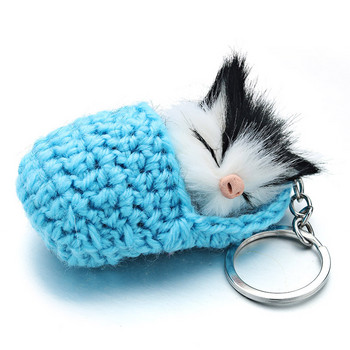 Lovely Sleeping Sleeping Cat Pompom Keychains Faux Rabbit Fur Cute Kitten Χειροποίητα υφαντά χνουδωτά μπρελόκ για γυναίκες κορίτσια Δώρο αυτοκίνητο K381