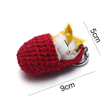 Lovely Sleeping Sleeping Cat Pompom Keychains Faux Rabbit Fur Cute Kitten Χειροποίητα υφαντά χνουδωτά μπρελόκ για γυναίκες κορίτσια Δώρο αυτοκίνητο K381