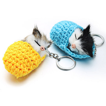 Lovely Sleeping Sleeping Cat Pompom Keychains Faux Rabbit Fur Cute Kitten Χειροποίητα υφαντά χνουδωτά μπρελόκ για γυναίκες κορίτσια Δώρο αυτοκίνητο K381