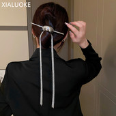 XIALUOKE Agrafe de păr cu arc geometric geometric de epocă pentru femei, bentită cu împletitură, ciucuri lungi, bijuterii de păr, accesorii pentru mireasă