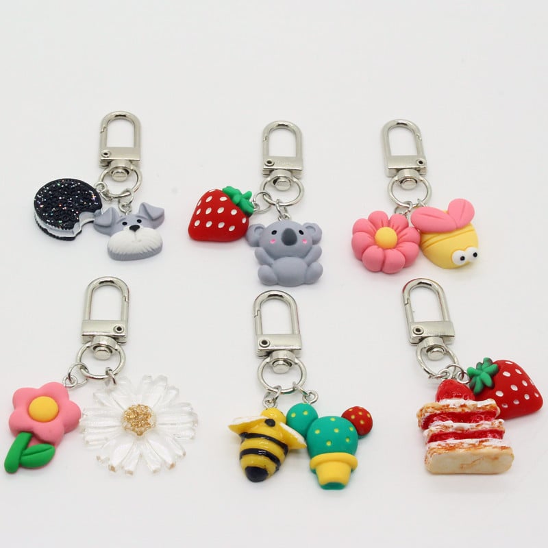 1 buc. Breloc cu pandantiv pentru plante cu hrană pentru animale, cheie pentru femei, unic, drăguț, prăjitură cu căpșuni, margarete, koala, geantă de câine, cutie de mașină, lanț de chei K93