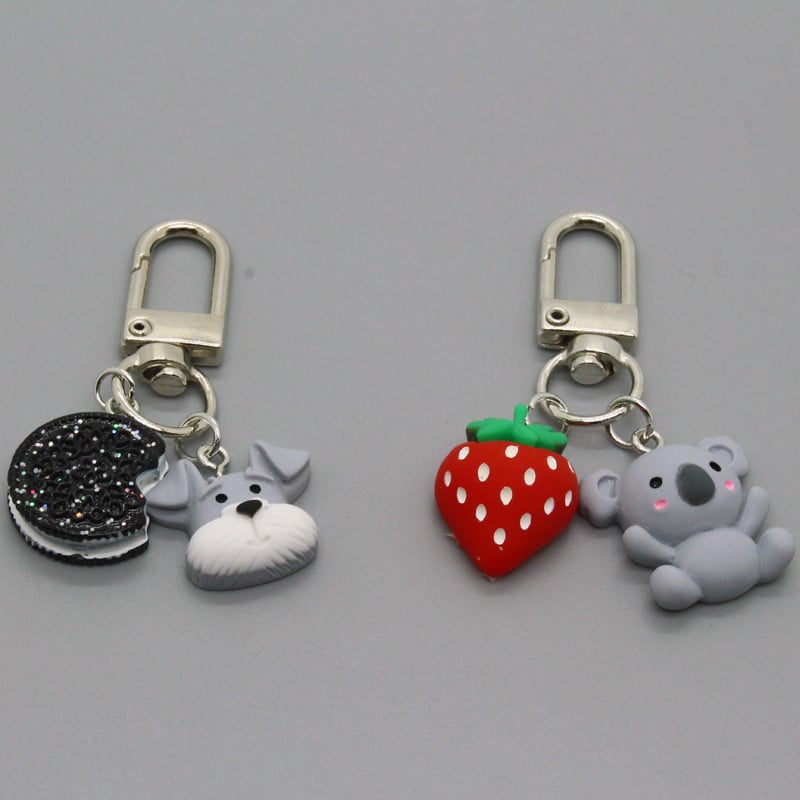 1 buc. Breloc cu pandantiv pentru plante cu hrană pentru animale, cheie pentru femei, unic, drăguț, prăjitură cu căpșuni, margarete, koala, geantă de câine, cutie de mașină, lanț de chei K93