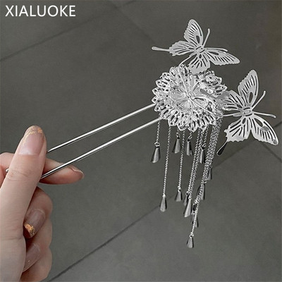 XIALUOKE Vintage hosszú bojt geometrikus pillangós hajtű női hajviselet Elegáns személyiség Hajrudak Hajékszerek