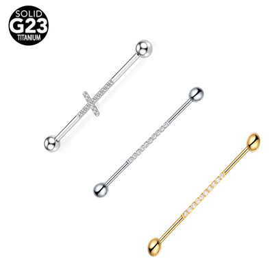 16G 16G 34-38mm G23 Titanium CZ Ipari súlyzó fülporc Helix-Conch Piercing Bar Fülbevaló Stud Test Ékszer