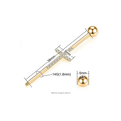 16G 16G 34-38mm G23 Titanium CZ Industrial Barbell Cartilajul urechii Helix-Conch Piercing Bar Cercei Stud Bijuterii pentru corp