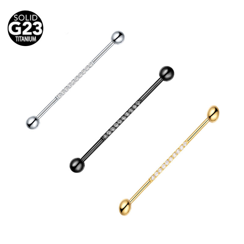 16G 16G 34-38mm G23 Titanium CZ Industrial Barbell Cartilajul urechii Helix-Conch Piercing Bar Cercei Stud Bijuterii pentru corp