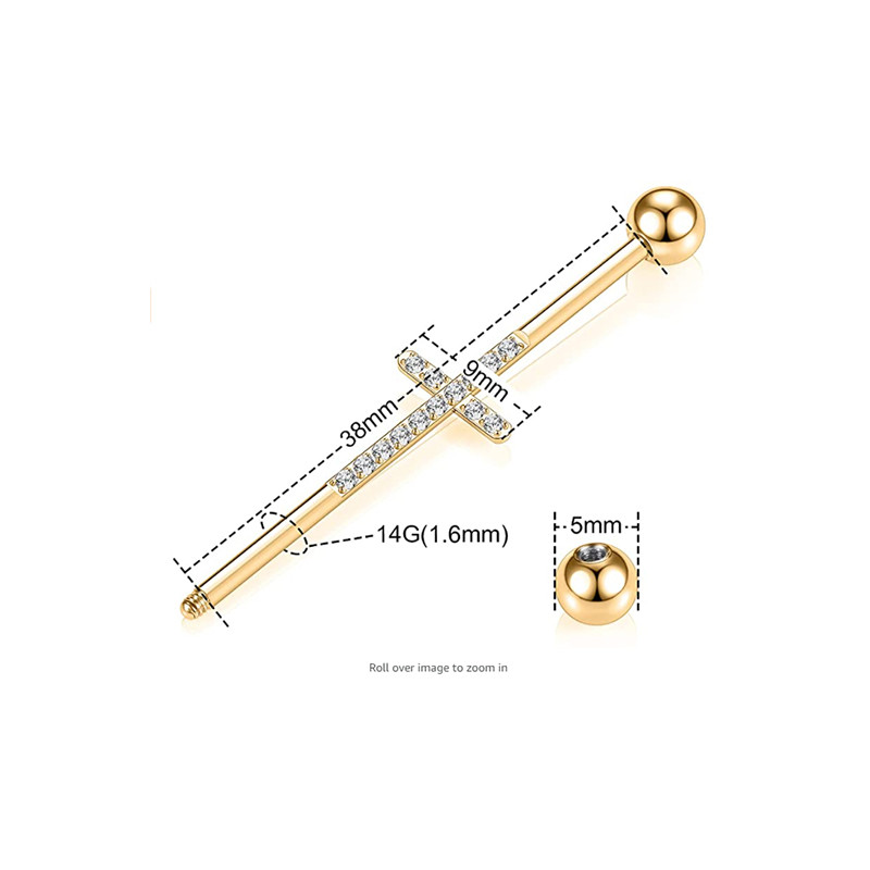 16G 16G 34-38mm G23 Titanium CZ Industrial Barbell Cartilajul urechii Helix-Conch Piercing Bar Cercei Stud Bijuterii pentru corp