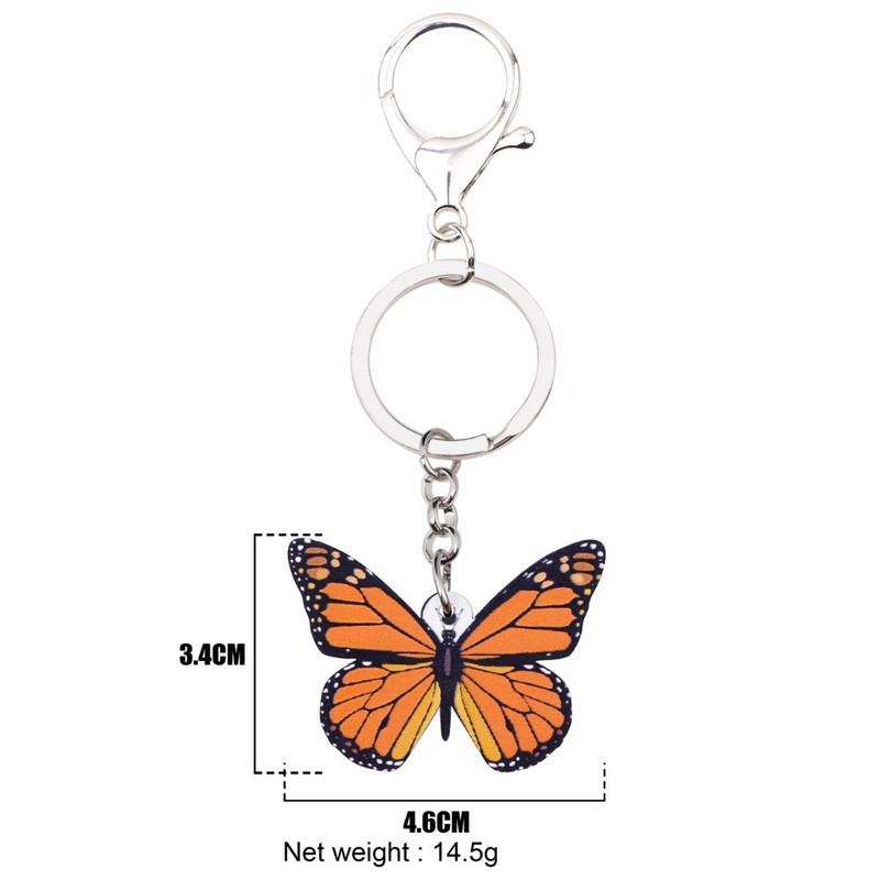 Bonsny akril Monarch leptir privjesak za ključeve Privjesci za ključeve Prsten Modni nakit od insekata za žene Torba za djevojke Auto torbica Privjesci Original