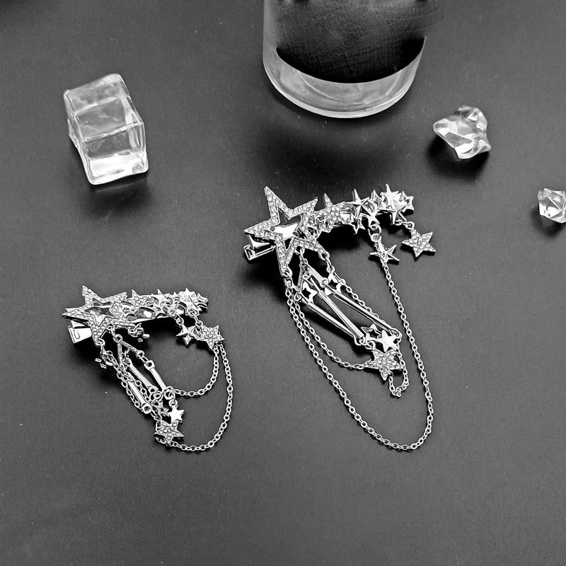 Agrafe de păr rafinate cu stea de cristal Bling strălucitor Accesorii de păr pentru femei, fete, lanțuri elegante, ace de păr cu ciucuri, nou.