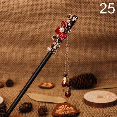 Bețișor de păr din lemn de epocă în stil chinezesc înfășurat ace de păr cu flori cu ciucuri accesorii de păr clasică elegantă pentru doamnă