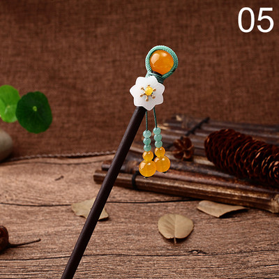 Bețișor de păr din lemn de epocă în stil chinezesc înfășurat ace de păr cu flori cu ciucuri accesorii de păr clasică elegantă pentru doamnă