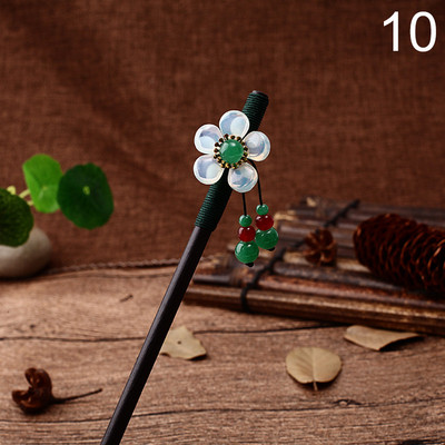 Bețișor de păr din lemn de epocă în stil chinezesc înfășurat ace de păr cu flori cu ciucuri accesorii de păr clasică elegantă pentru doamnă