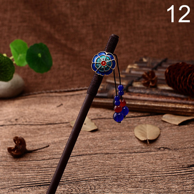 Bețișor de păr din lemn de epocă în stil chinezesc înfășurat ace de păr cu flori cu ciucuri accesorii de păr clasică elegantă pentru doamnă