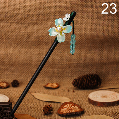 Bețișor de păr din lemn de epocă în stil chinezesc înfășurat ace de păr cu flori cu ciucuri accesorii de păr clasică elegantă pentru doamnă