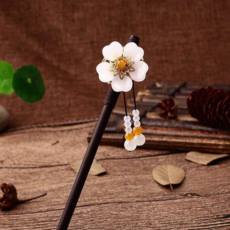 Bețișor de păr din lemn de epocă în stil chinezesc înfășurat ace de păr cu flori cu ciucuri accesorii de păr clasică elegantă pentru doamnă