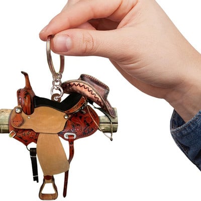 Mini breloc cu șa, accesoriu pentru breloc în stil occidental, cadouri unice noutate, breloc cu pandantiv de cal pentru femei, fete