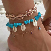 Tocona 3db/szett Bohemian Shell Stone bokaláncok Női Beach Wtar Drop Crystal Feet láblánc Nyári Ékszer Kiegészítők 7073