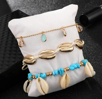 Tocona 3db/szett Bohemian Shell Stone bokaláncok Női Beach Wtar Drop Crystal Feet láblánc Nyári Ékszer Kiegészítők 7073