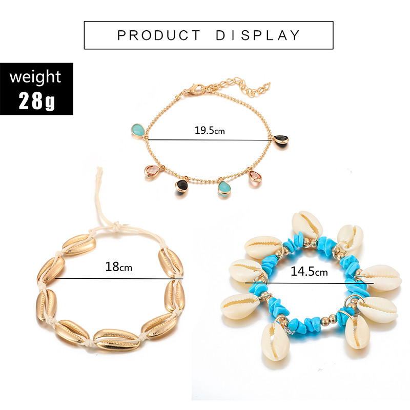 Tocona 3db/szett Bohemian Shell Stone bokaláncok Női Beach Wtar Drop Crystal Feet láblánc Nyári Ékszer Kiegészítők 7073