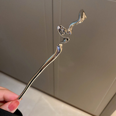 XIALUOKE Piepteni și bețișoare răsucite neregulate, geometrice, din metal, la modă minimalistă, unelte de păr, bijuterii, accesorii de păr