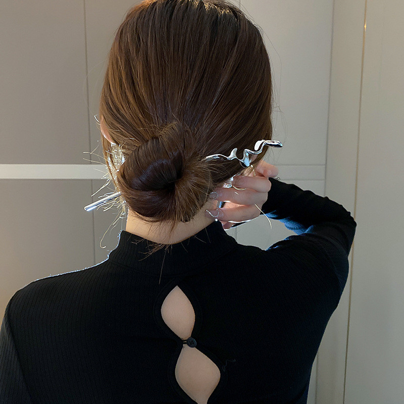 XIALUOKE Piepteni și bețișoare răsucite neregulate, geometrice, din metal, la modă minimalistă, unelte de păr, bijuterii, accesorii de păr