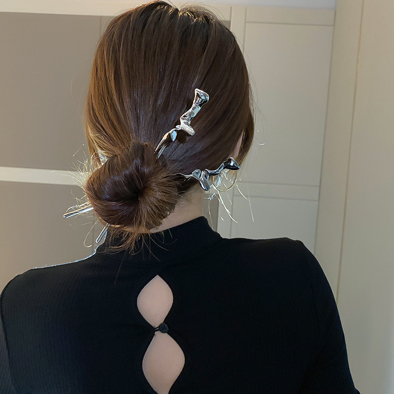 XIALUOKE Piepteni și bețișoare răsucite neregulate, geometrice, din metal, la modă minimalistă, unelte de păr, bijuterii, accesorii de păr