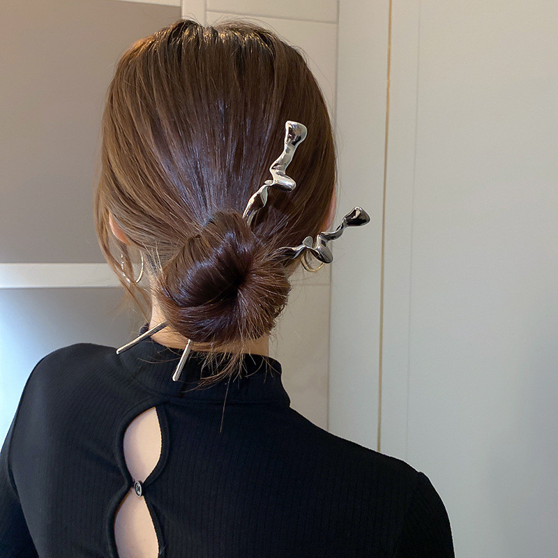 XIALUOKE Piepteni și bețișoare răsucite neregulate, geometrice, din metal, la modă minimalistă, unelte de păr, bijuterii, accesorii de păr