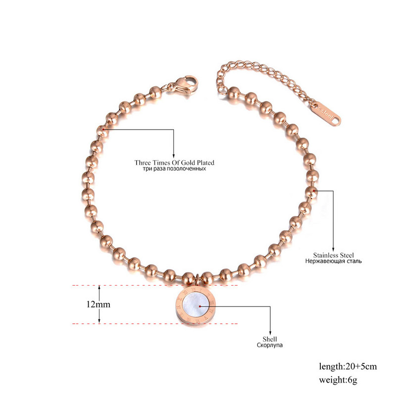 ZooMango Bohemia Beach Oțel inoxidabil Charm gleznă Bijuterii Shell acrilic Numerele romane Chain Link gleznă pentru femei ZA19016