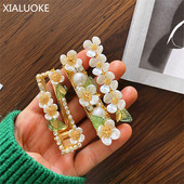 XIALUOKE Moda Coreea flori albe frunze perle ac de păr drăguț romantic de primăvară de aur duckbill clip bareta bijuterii de păr femei