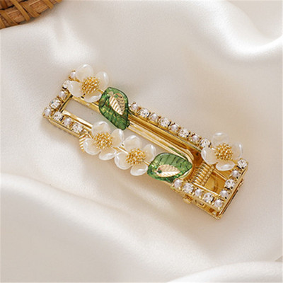 XIALUOKE Moda Coreea flori albe frunze perle ac de păr drăguț romantic de primăvară de aur duckbill clip bareta bijuterii de păr femei