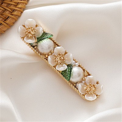 XIALUOKE Moda Coreea flori albe frunze perle ac de păr drăguț romantic de primăvară de aur duckbill clip bareta bijuterii de păr femei