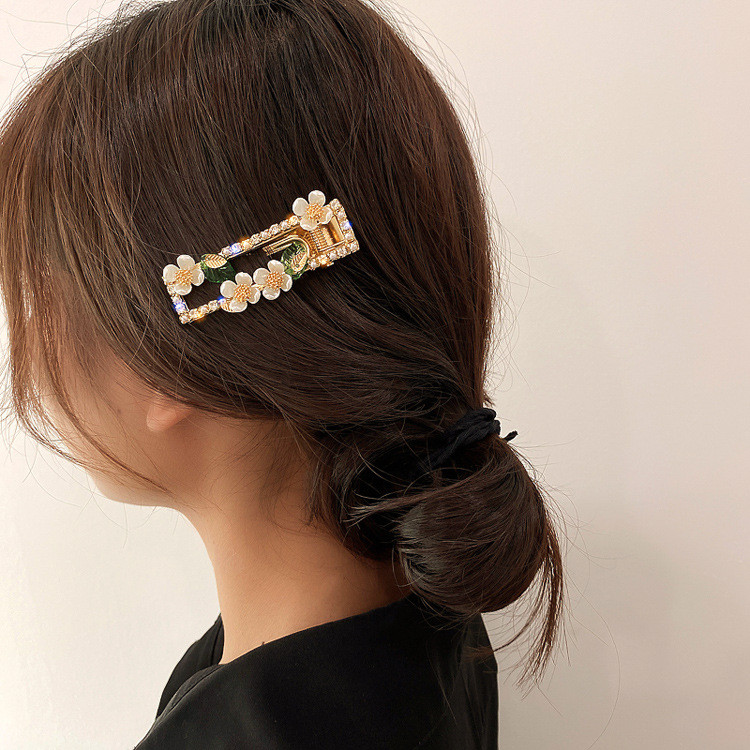 XIALUOKE Moda Coreea flori albe frunze perle ac de păr drăguț romantic de primăvară de aur duckbill clip bareta bijuterii de păr femei