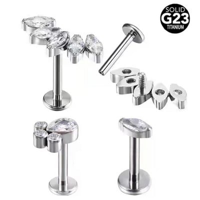 100% ASTM F136 Titan cirkon Labret piercing 16G Push In Naušnice Zavrtnje hrskavice Helix Nakit za tijelo za žene muškarce