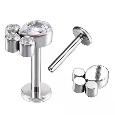 100% ASTM F136 Titan Zircon Labret Piercing 16G Push In Cercei Stud cartilaj Helix Bijuterii pentru corp pentru femei bărbați