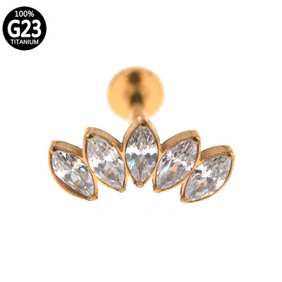 100% ASTM F136 Titan Zircon Labret Piercing 16G Push In Cercei Stud cartilaj Helix Bijuterii pentru corp pentru femei bărbați