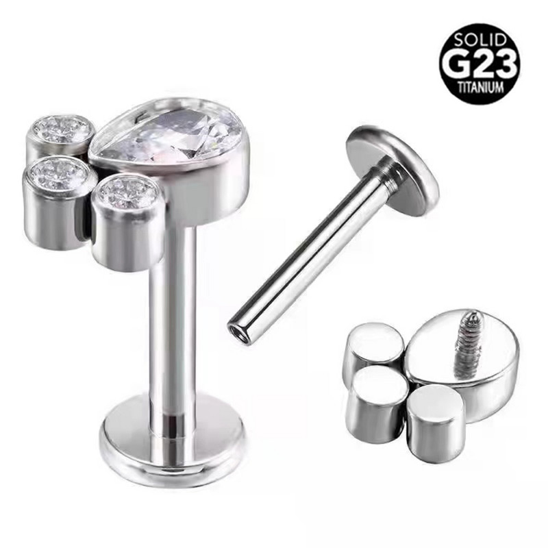 100% ASTM F136 Titan Zircon Labret Piercing 16G Push In Cercei Stud cartilaj Helix Bijuterii pentru corp pentru femei bărbați