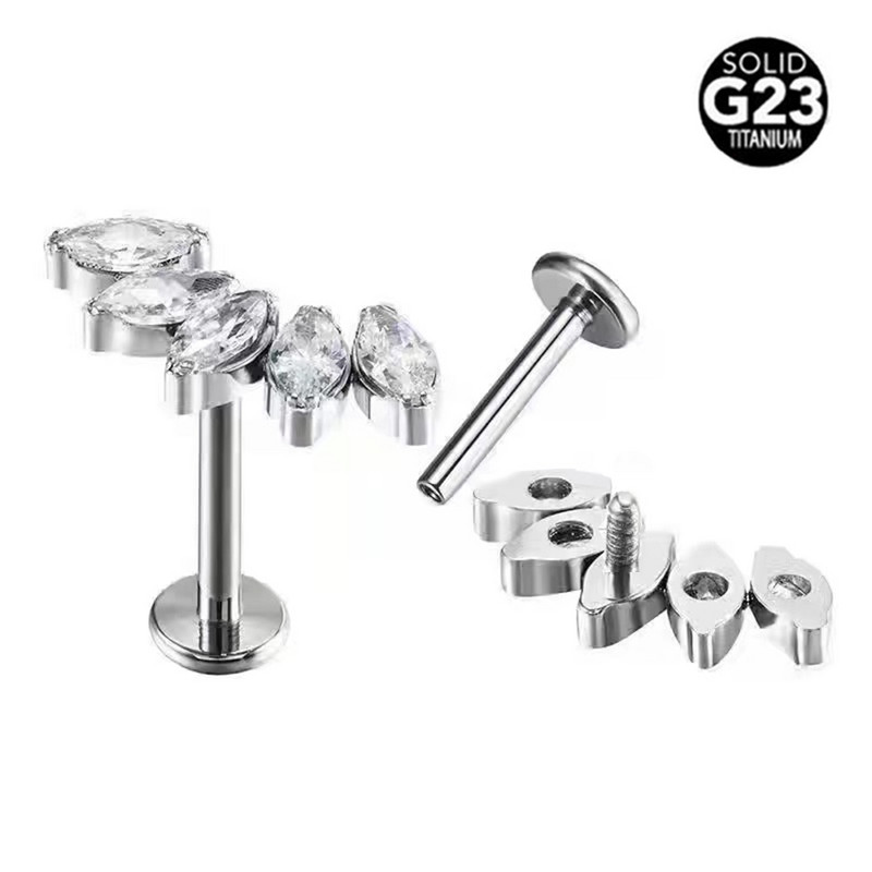 100% ASTM F136 Titan Zircon Labret Piercing 16G Push In Cercei Stud cartilaj Helix Bijuterii pentru corp pentru femei bărbați