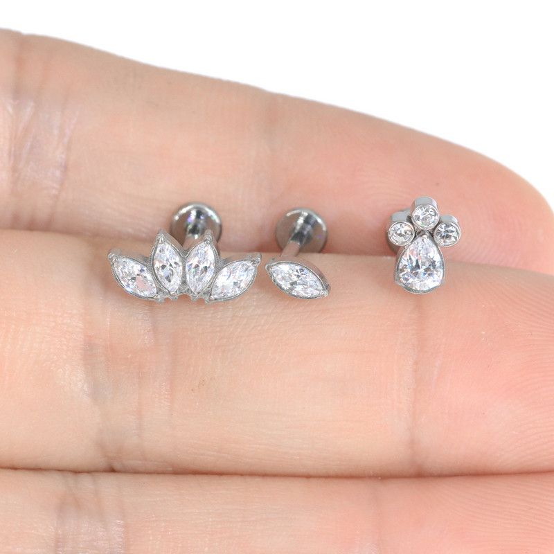 100% ASTM F136 Titan Zircon Labret Piercing 16G Push In Cercei Stud cartilaj Helix Bijuterii pentru corp pentru femei bărbați