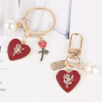 Fashion Pearl Love Heart κρεμαστό μπρελόκ Rose Flower Μεταλλικό πιάτο Μπρελόκ Θήκη για ακουστικά Charms Τσάντα Στολίδι Αξεσουάρ Δώρα