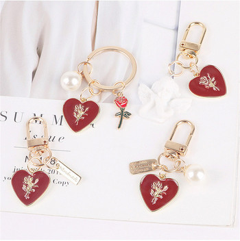 Fashion Pearl Love Heart κρεμαστό μπρελόκ Rose Flower Μεταλλικό πιάτο Μπρελόκ Θήκη για ακουστικά Charms Τσάντα Στολίδι Αξεσουάρ Δώρα