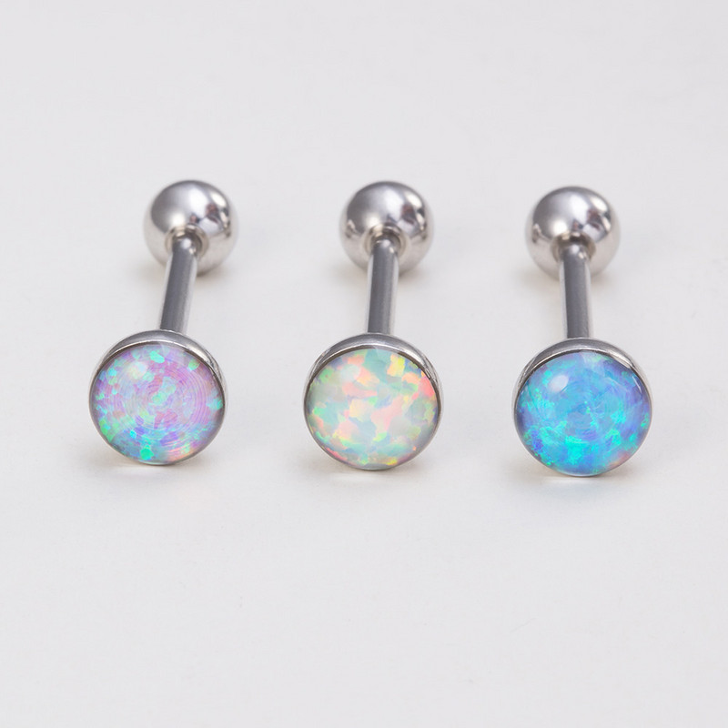 1 buc. Opal Bijuterii pentru corp Inele pentru limba Barbell pentru femei din oțel chirurgical, cu șuruburi, rotund, piercing pentru limba Stud 14G Piercing sexy