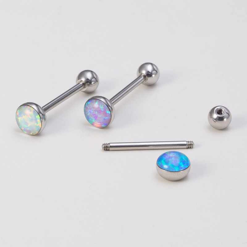 1 buc. Opal Bijuterii pentru corp Inele pentru limba Barbell pentru femei din oțel chirurgical, cu șuruburi, rotund, piercing pentru limba Stud 14G Piercing sexy