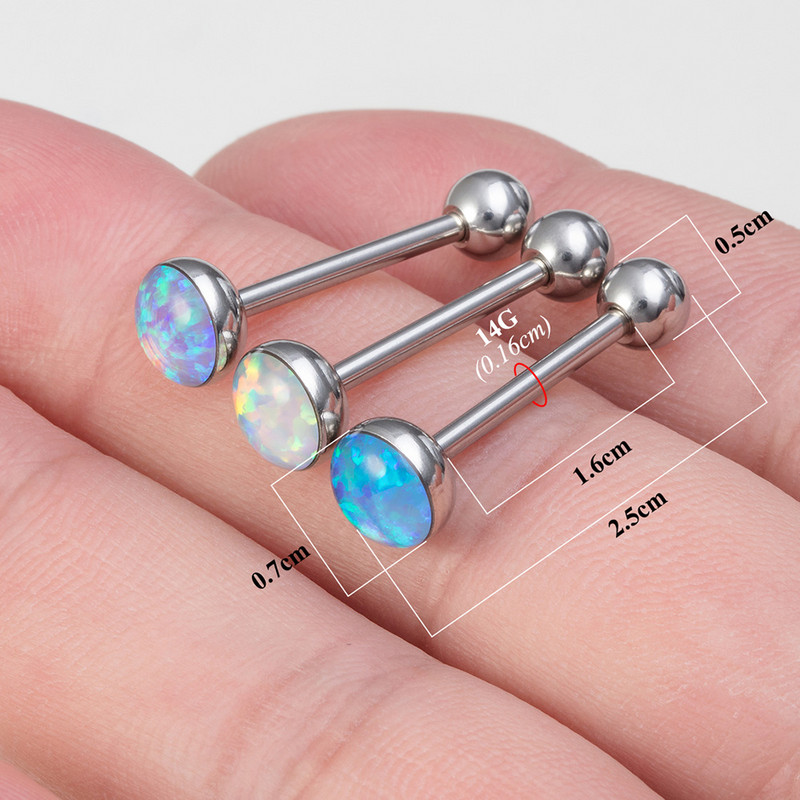 1 buc. Opal Bijuterii pentru corp Inele pentru limba Barbell pentru femei din oțel chirurgical, cu șuruburi, rotund, piercing pentru limba Stud 14G Piercing sexy
