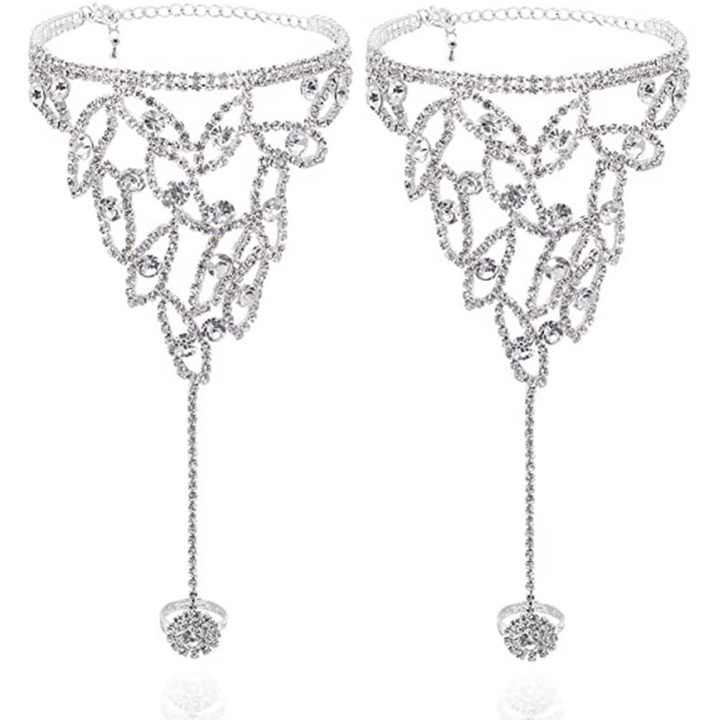 Stonefans Fashion Strass Deget Bratara de glezna pentru femei Accesorii de festival Sandale desculțe glezna Boho Bijuterii En-gros