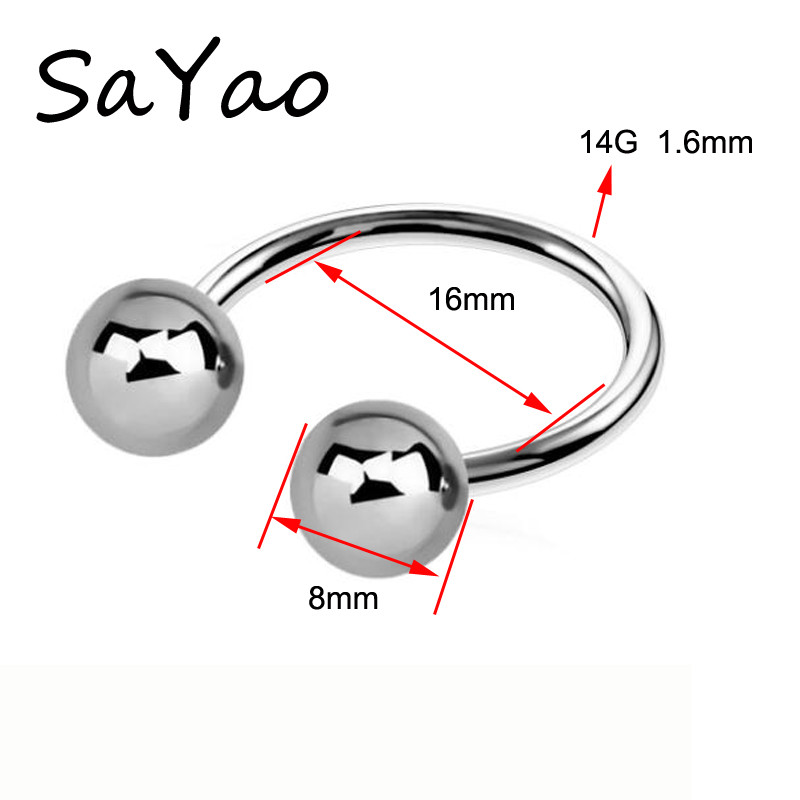Big Ball din oțel inoxidabil Barbell Horseshoe Inel Sprâncene Banana Curbat Tragus Piercing pentru ureche Inele PA Inele pentru mamelon Buze Bijuterii pentru corp